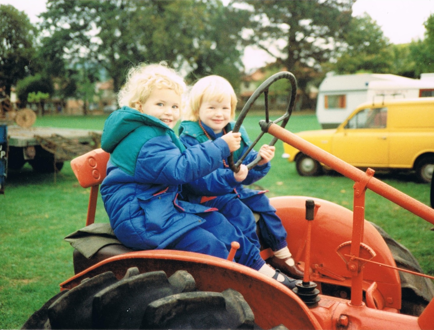 Hannah & Becky on an old tractor