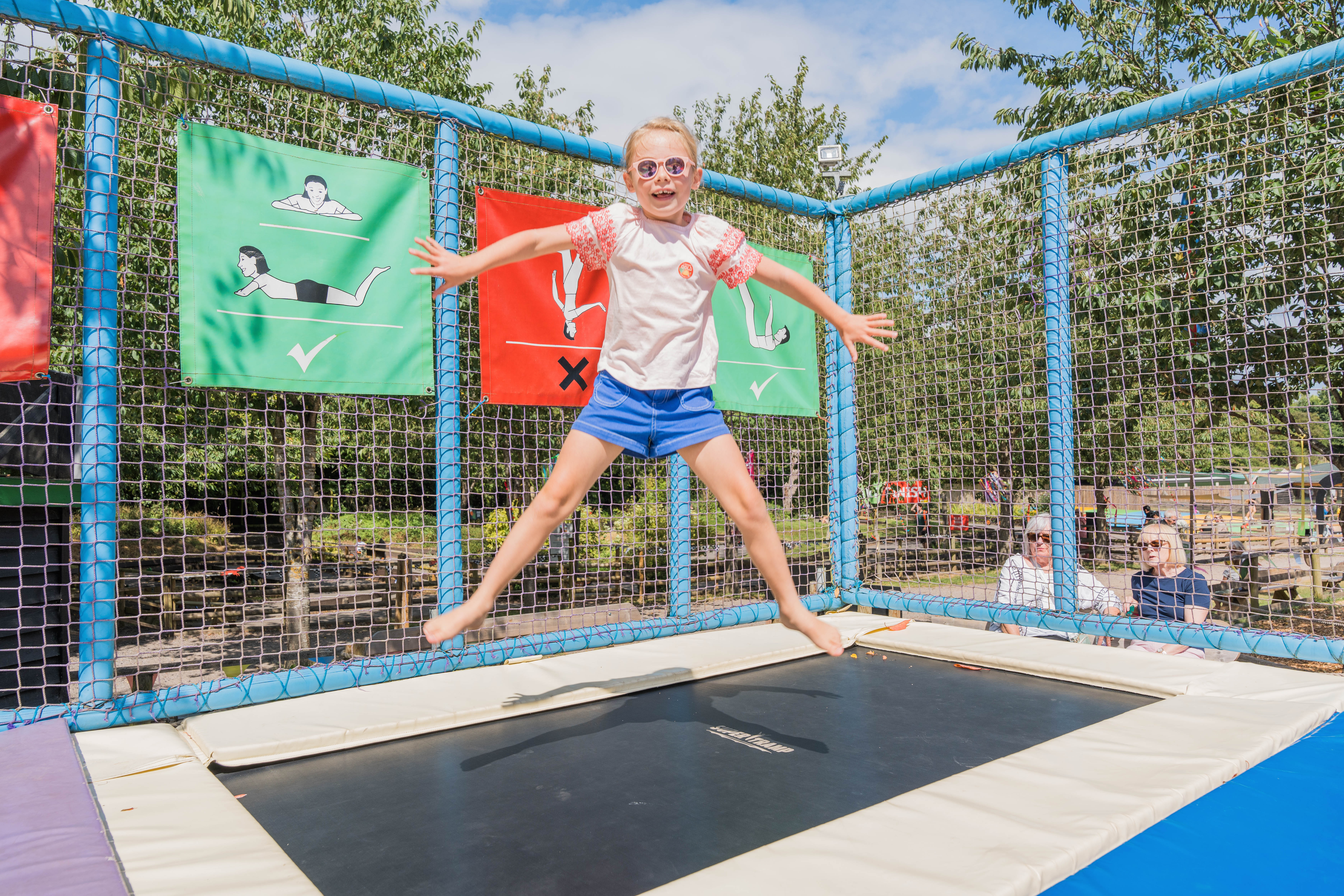 Playing on the outdoor trampolines