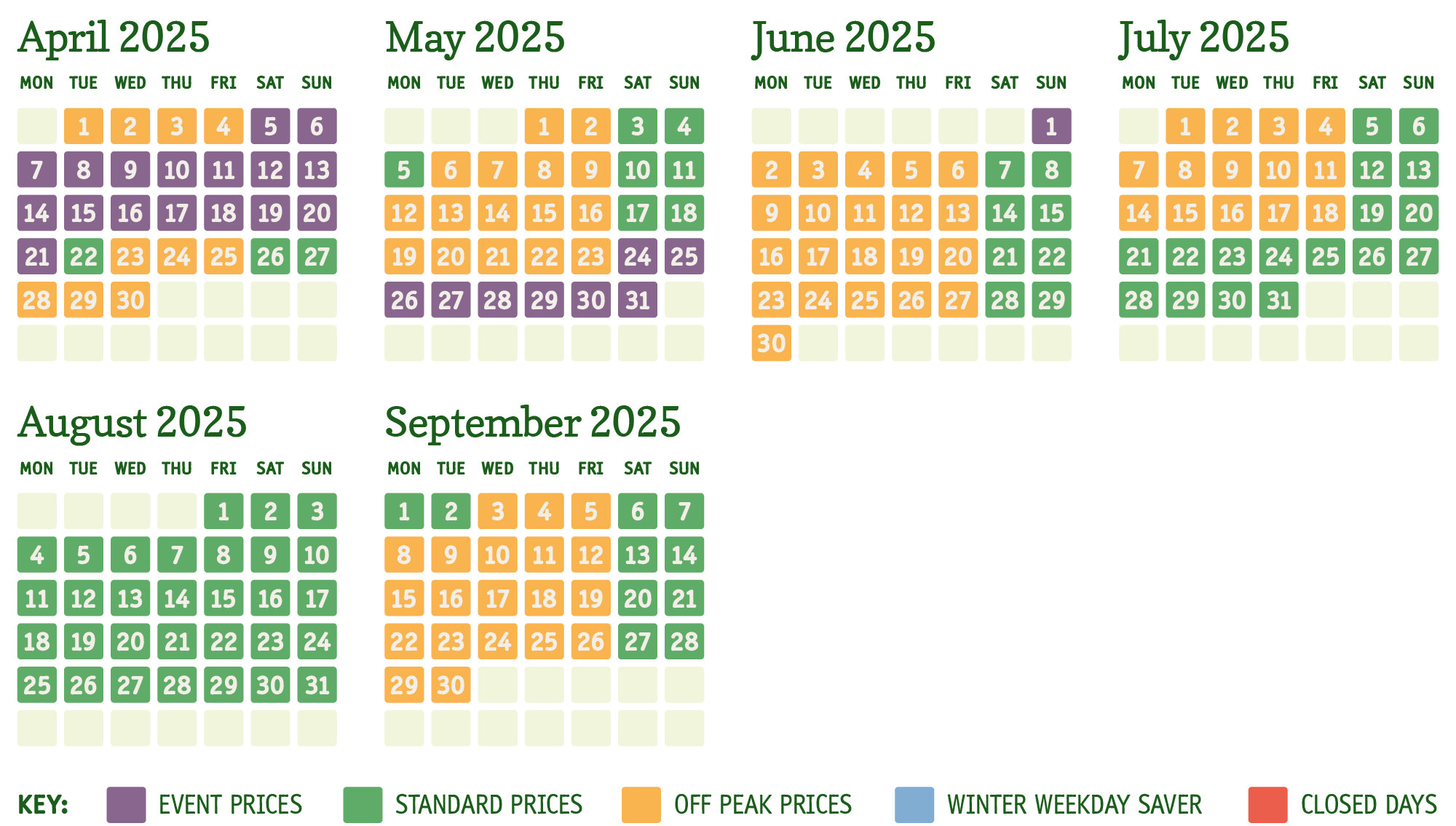 Pricing Calendar